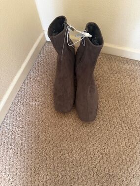 DKNY Taupe Suede Ankle Booties with Side Zip
